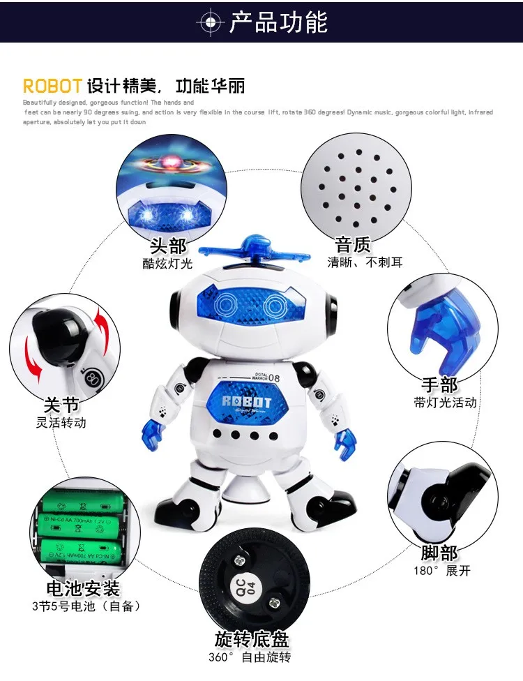 Детские игрушки, рождественский подарок, вращающаяся на 360 градусов электронная, Поющая, для танцев, умный космический робот, крутая музыкальная модель космонавта