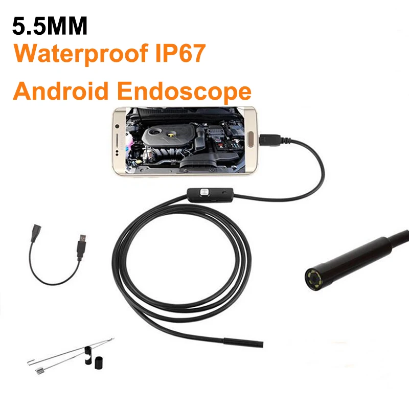 2 м 1 м 5,5 мм 7 мм эндоскоп камера Гибкая IP67 водонепроницаемый осмотр бороскоп камера для Android ПК ноутбук 6 светодиодов регулируемый - Цвет: 5.5mm lens