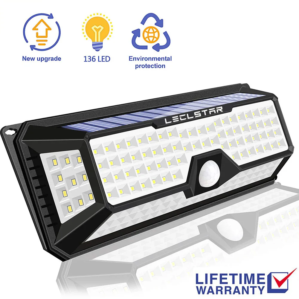 136 LED White Light Светодиодный светильник на солнечной батарее с датчиком движения, лампа на солнечной энергии для украшения сада, водонепроницаемый уличный светильник, супер яркий настенный светильник для безопасности - Испускаемый цвет: 136 LED White Light