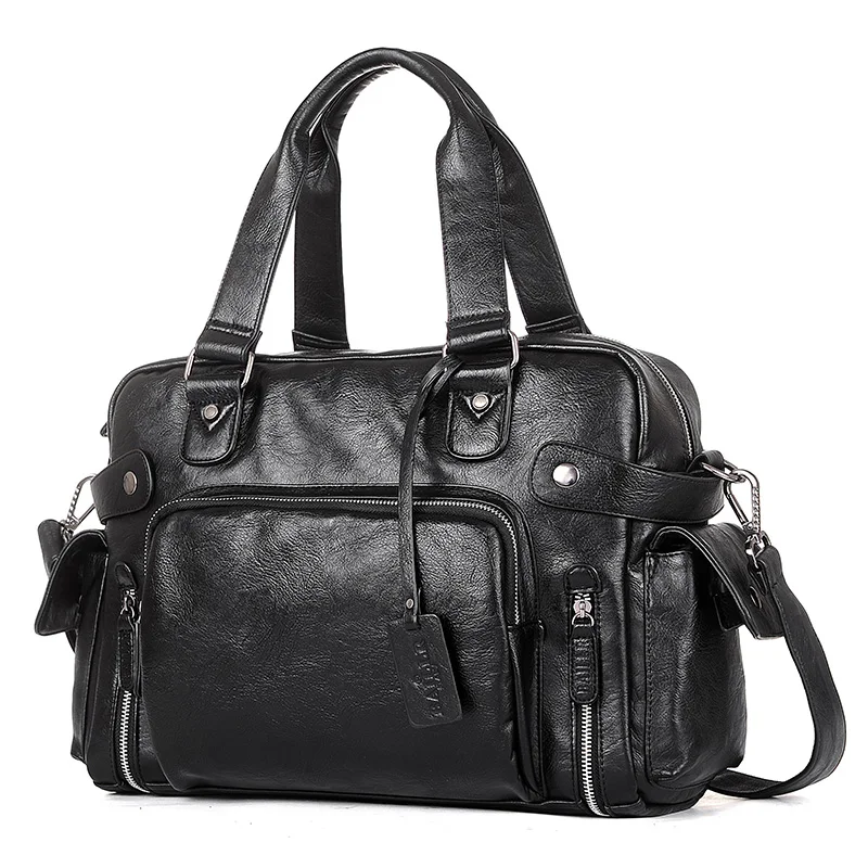 

2019 Men leather handbag waterproof men's shoulder bag PU Material men Outdoor Travel bag Zipper Soild Fashion Bag New