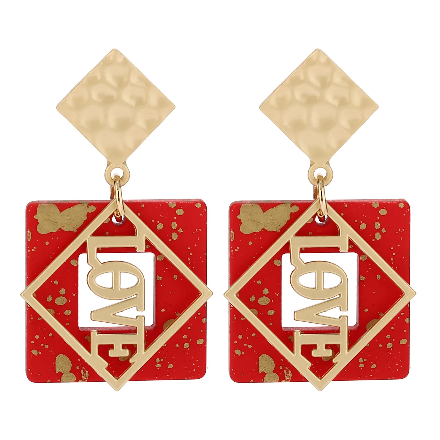 

Love Earrings Acrylic Square Earrings Painting Earrings with Dot for Women Girls