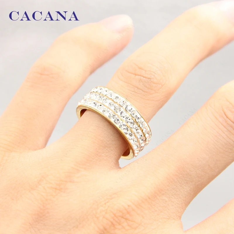CACANA Stainless Steel Rings For Women 3 Row CZ Personalized Custom Fashion Jewelry Wholesale NO.R160