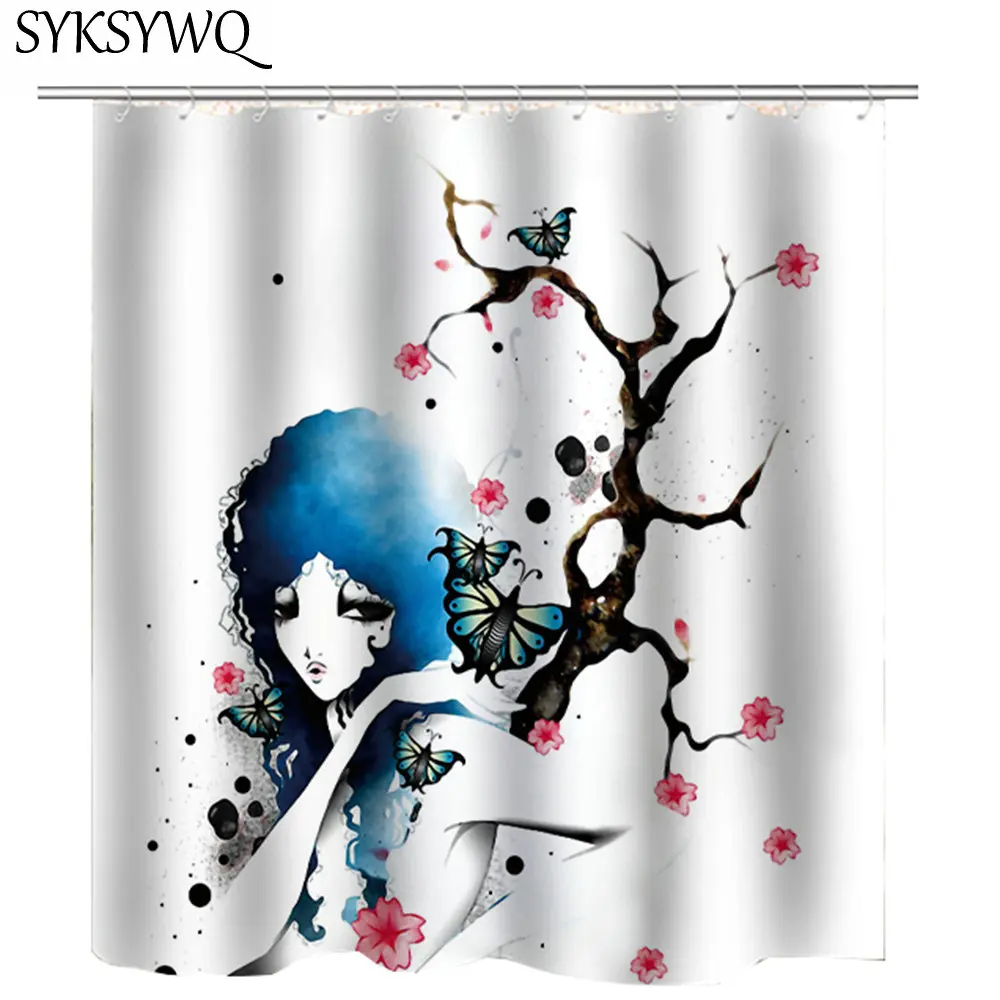 

African American Shower Curtains African Woman Afro Hair Bathroom Curtain Set Butterfly Fashion Women Black Girl Bath Curtain