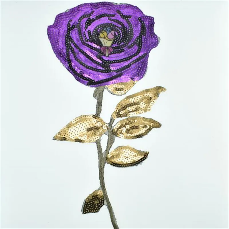 

Clothing Women Shirt Top Flower Patch purple Sequins rose deal with it T-shirt girls iron on Patches for clothes Diy Rose badge