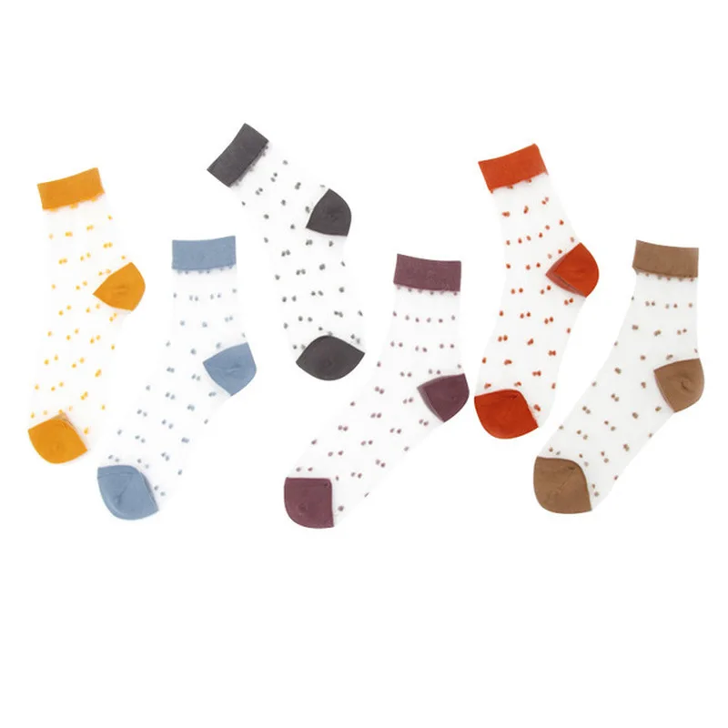 

Socks Women New Cotton Transparent Retro Wave Point Color Card Silk Breathable Elastic Retro Stacking Socks Korean Style Women