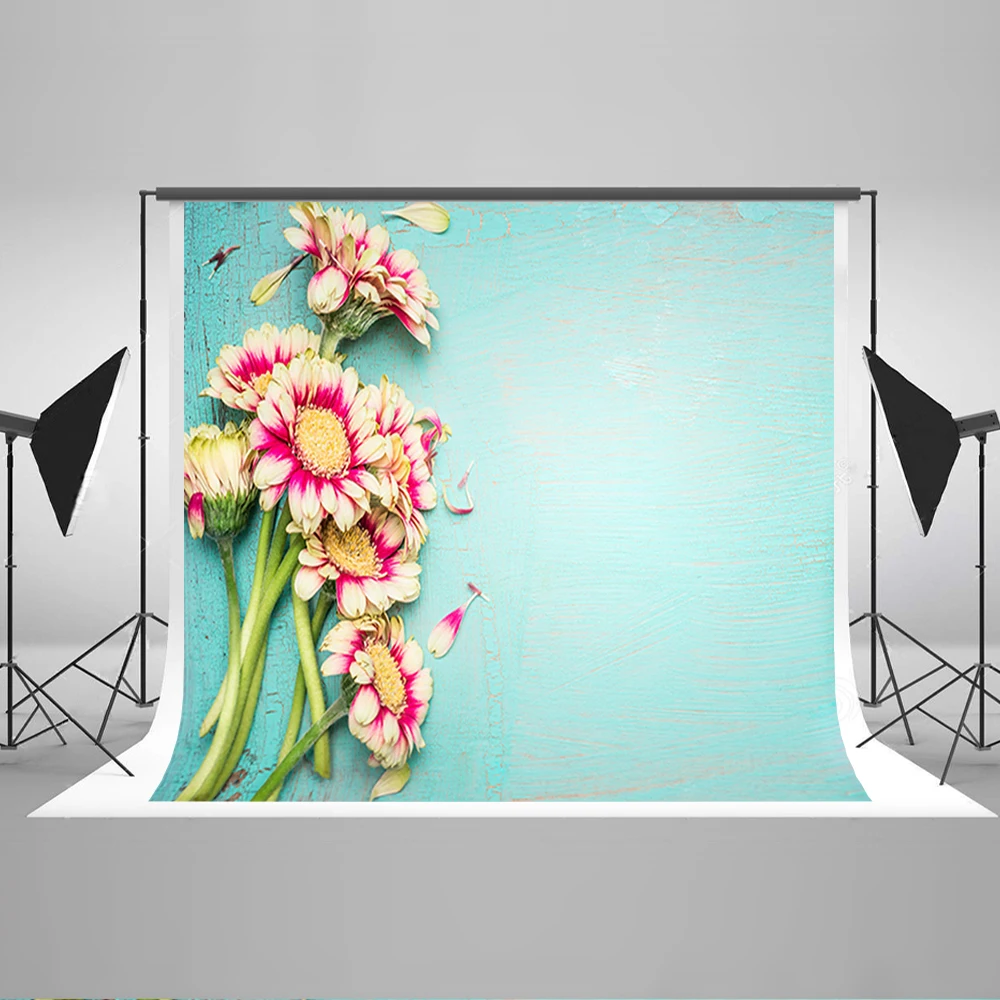 

Children Photography Background Red Flower Petals Photocall for Newborn Light Blue Wood Wall Backdrops for Photographic Studio