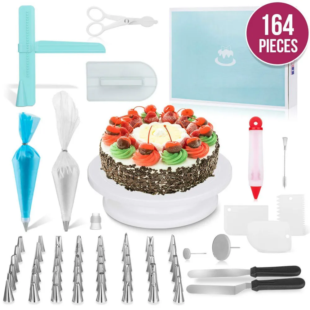 

164pcs/set Cake Turntable Rotating Cake Stand Piping Tip Nozzle Pastry Bag Set DIY Cake Decorating Supplies Baking Tools