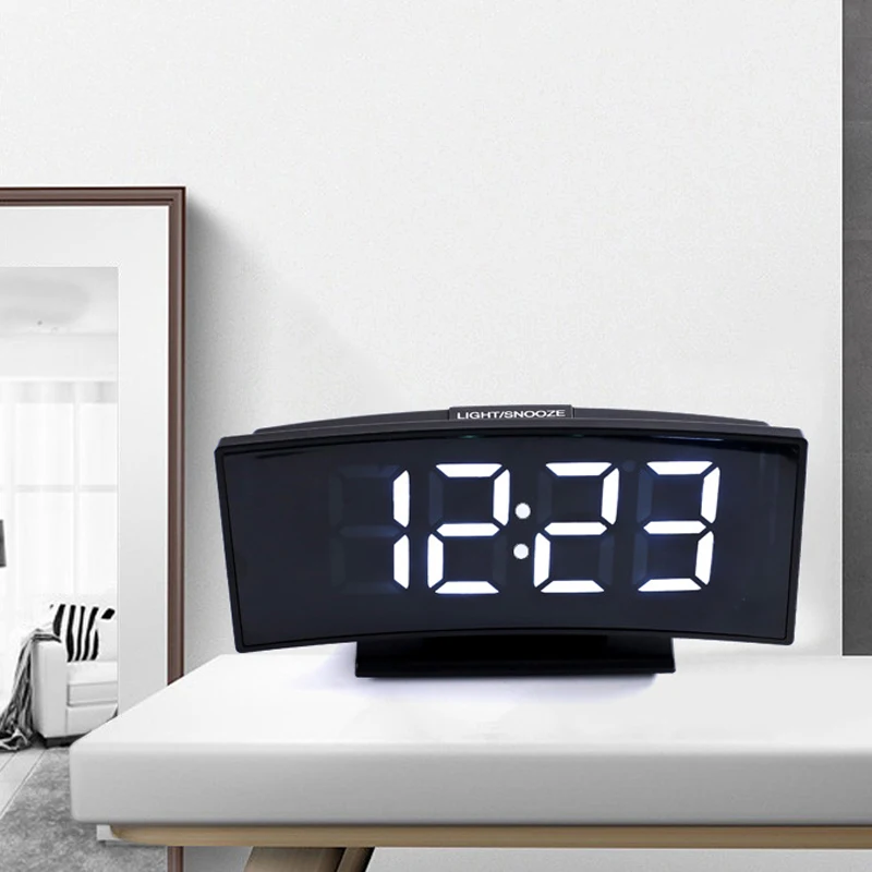 

LED Digital Clock Temperature Display Alarm Clock Snooze Night Electronic Watch Desktop Arc-shaped Alarm Clocks