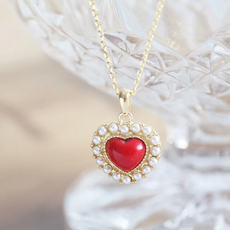 Легкий Роскошные стерлингового серебра 925 Fine Jewelry уход красный жемчуг Цепочки и ожерелья подвеска ажиотажный
