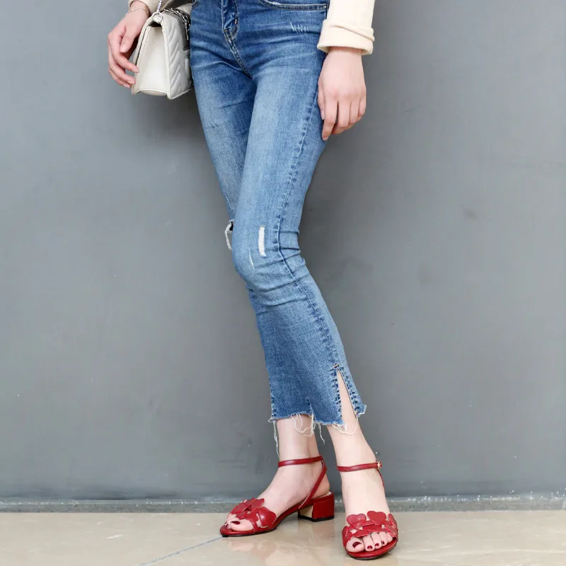 MEMUNIA new arrival women sandals top quality genuine leather shoes buckle summer shoes square heels prom shoes woman