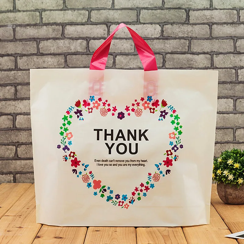 200pcs/lot 4 Size White Plastic Shopping Bag with Handle Carrier THANK