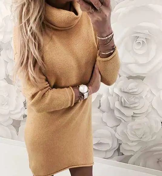 

Winter Dresses Women Long Sleeved Loose Solid Knitted Dress Sexy Mini Sheath Bodycon Dress Knit Wear Vestidos WS5260M