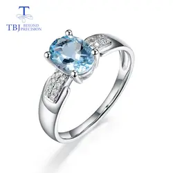 TBJ, 14 к кольца из белого золота 100% Натуральный аквамарин с бриллиантовый камень ювелирные украшения применяются к предложению кольцо и