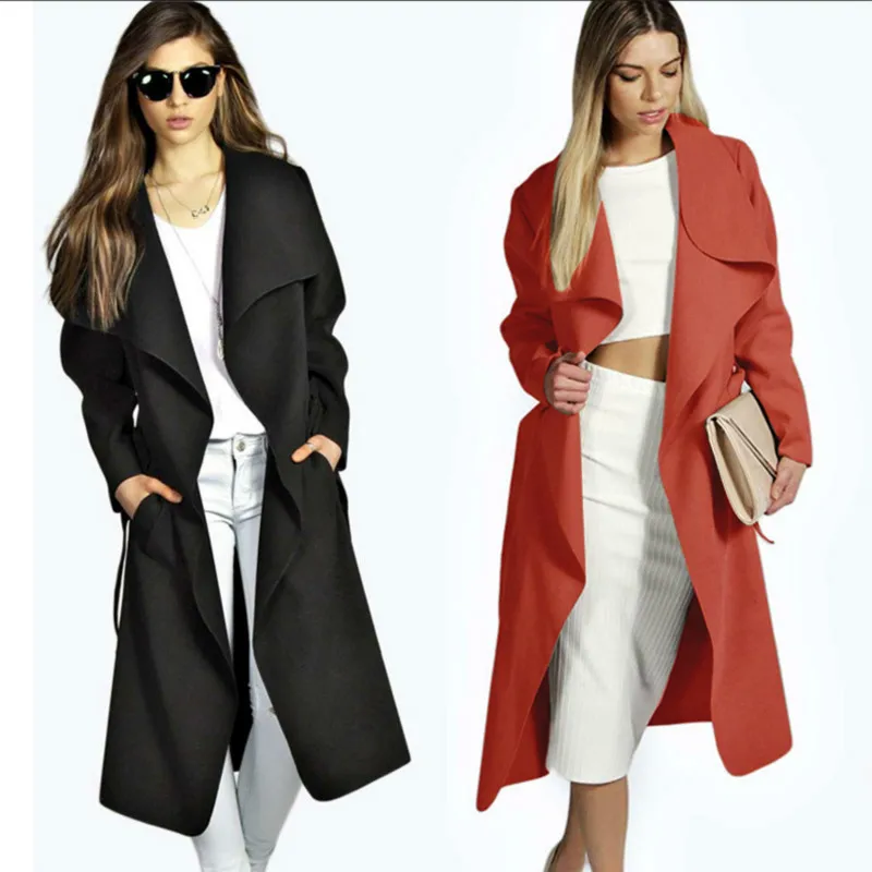 

Long Section Belt Casaco Feminino Leisure Loose Large Size Abrigos Mujer Invierno 2019 Turn-down Collar Women Coat