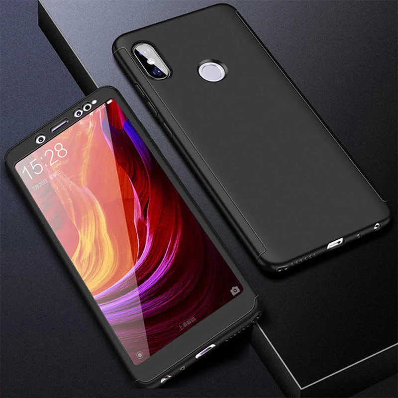 Чехол на 360 градусов для Xiao Mi 9 8 SE A 1 2 5 6 X защитная крышка для экрана Pocophone F1 Mi play Mix 2 Max2 3 A2 Lite со стеклом - Цвет: Black