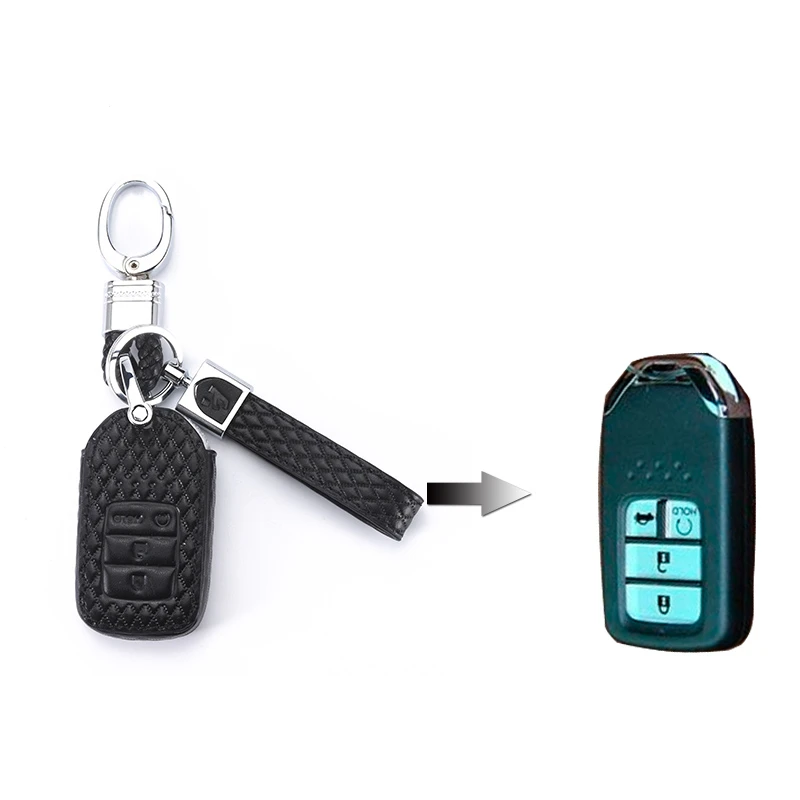 

1 Pcs Car Key Case Cover Leather Key 4 Buttons Holder Chain For Honda Accord Civic CR-V CRV City Jazz Pilot Key Shell Protector