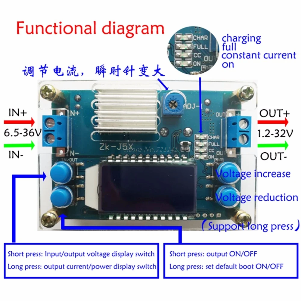 DC-DC 5A CNC понижающий модуль постоянного напряжения постоянного тока с ЖК-дисплеем 6,5-36 в