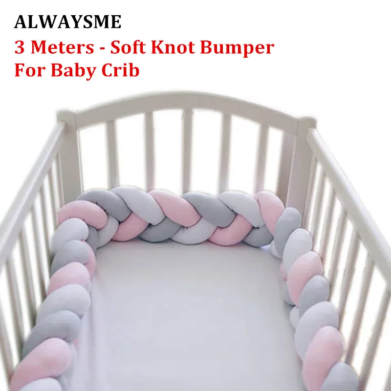 

ALWAYSME 3 Meters Baby Cribs Cradle Bed Bumpers Soft Knot Design Protection Bumpers Bedding Accessories For Baby Room Decor