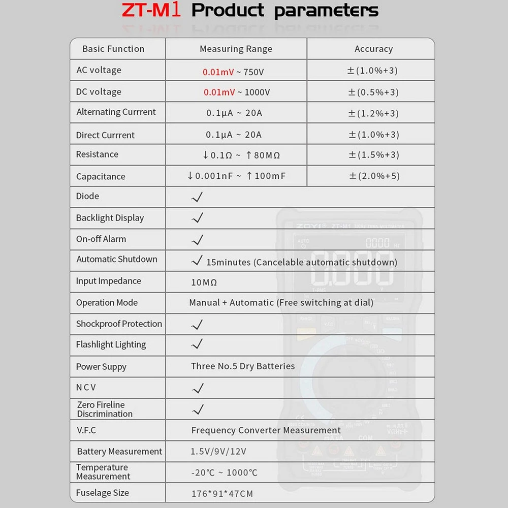 BSIDE ZT-M1 Авто/Ручной цифровой мультиметр TRMS 8000 3 линии 8000 отсчетов Добавить измерение V.F.C конвертер Лидер продаж