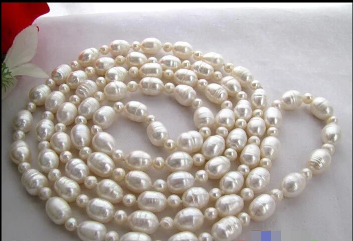 

Charming 33" 12mm white rice round freshwater pearl necklace