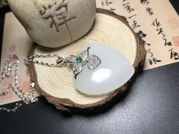 

Koraba Fine Jewelry China's Unique Fashion Natural White Jade Carved Heart Shape Pendant Necklace Free Shipping