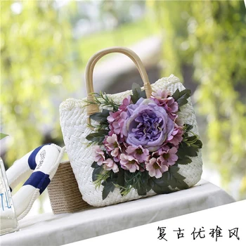 

24x21CM 2017 New Handbag Female Summer Seaside Vacation Beach Bag Grass Bag Straw Retro Travel Woven Bag A4163