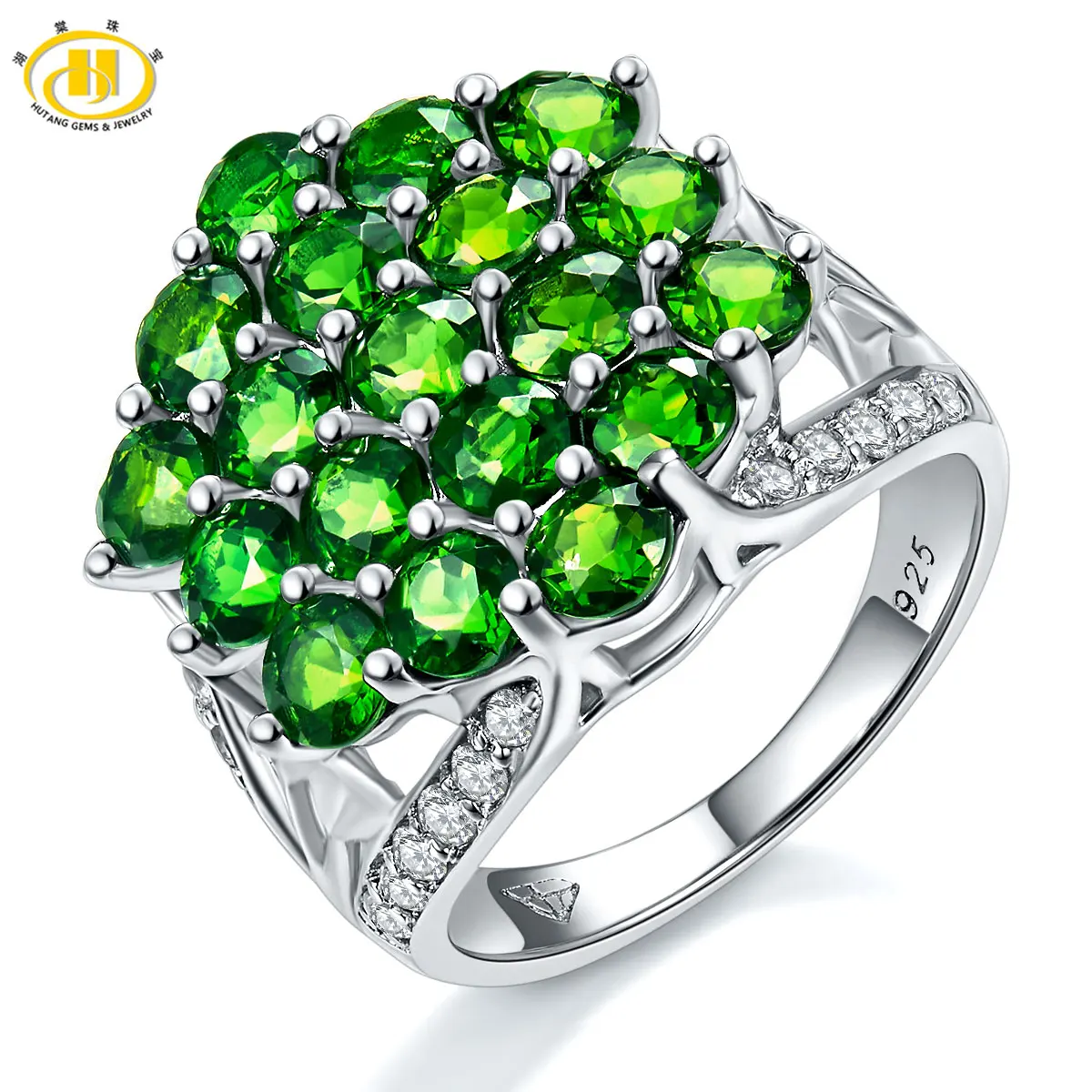 

Hutang 2017 New Fashion Solid 925 Sterling Silver Ring 4.16ct Natural Chrome Diopside Wedding Ring Women's Gemstone Fine Jewelry
