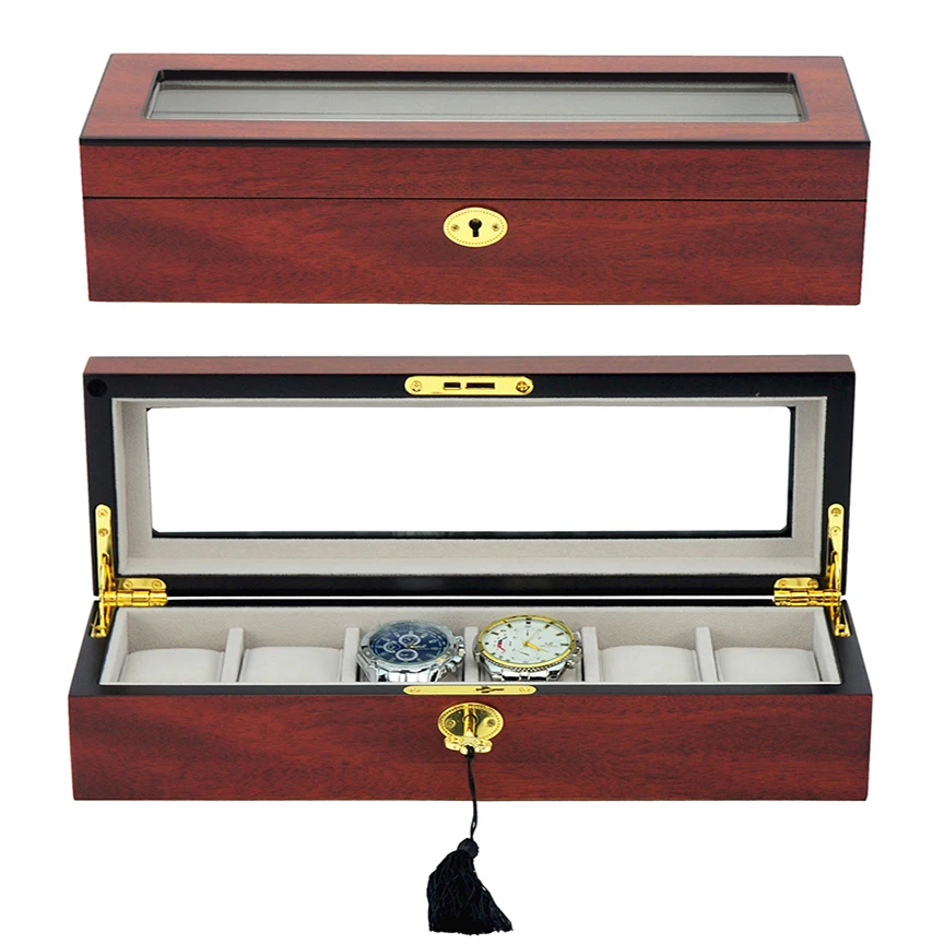 

SONNY 6 Girds Wooden Watch Display Case Matte Finish Watch Storage Box Jewelry Organizer Holder Watch Case Best Gift