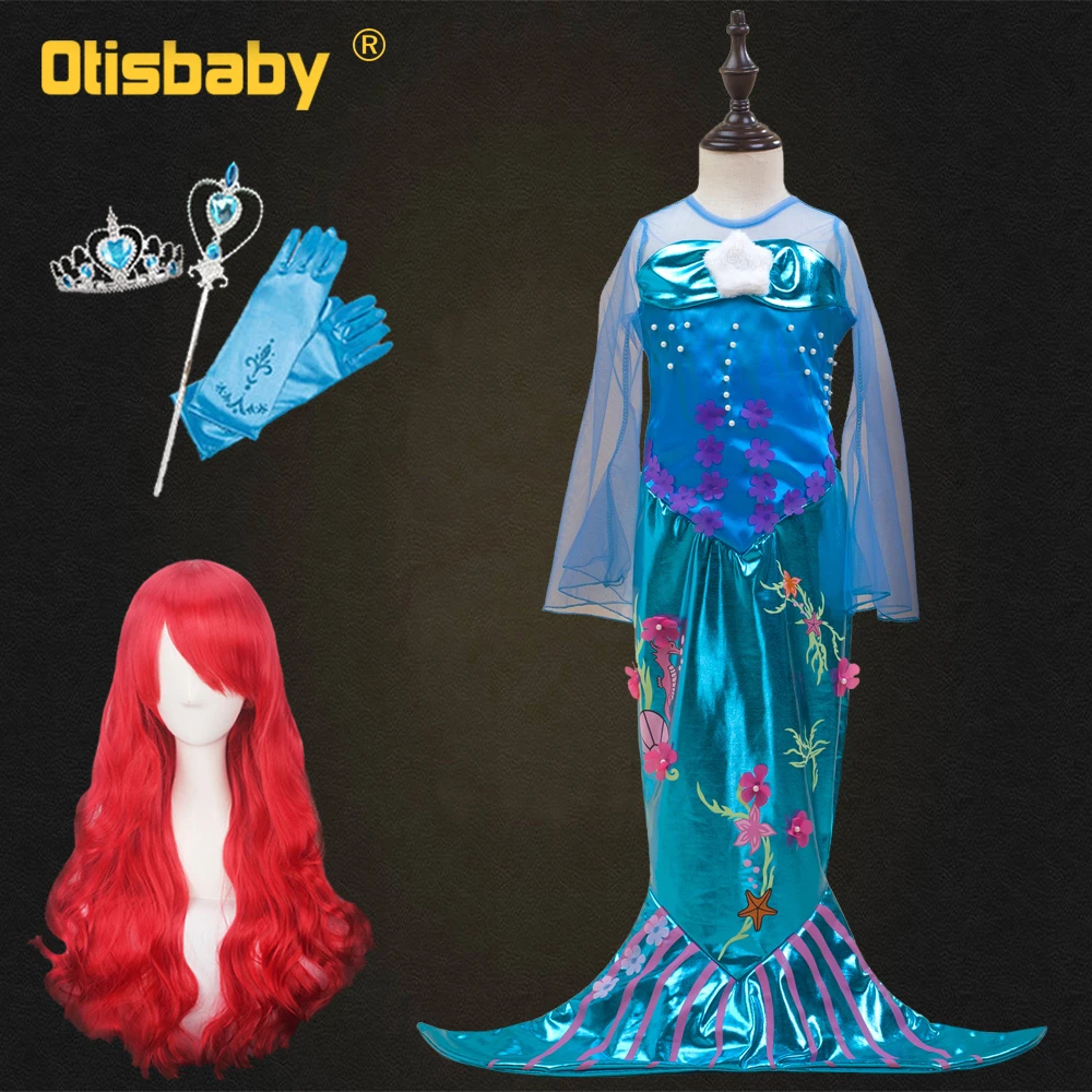 

Children Little Mermaid Ariel Dress Long Flutter Sleeve Girl Mermaid Tails Dresses Princess Ariel Halloween Costume for Girls