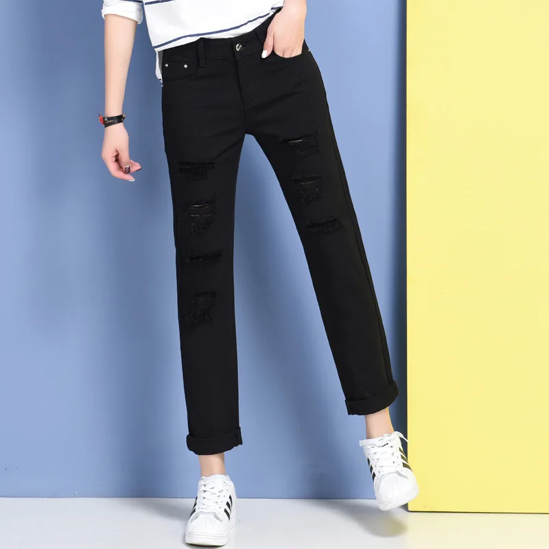 Новинка года, весенне-летние новые джинсы женские прямые джинсы средней длины по щиколотку женские рваные свободные модные брюки толстые мм 26-32 - Цвет: 8