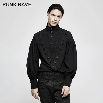 

PUNK RAVE Gothic Men Gorgeous Folding Long Lantern Sleeve Blouse Men Steampunk Vintage Dress Shirt Stripes Christmas Party Shirt