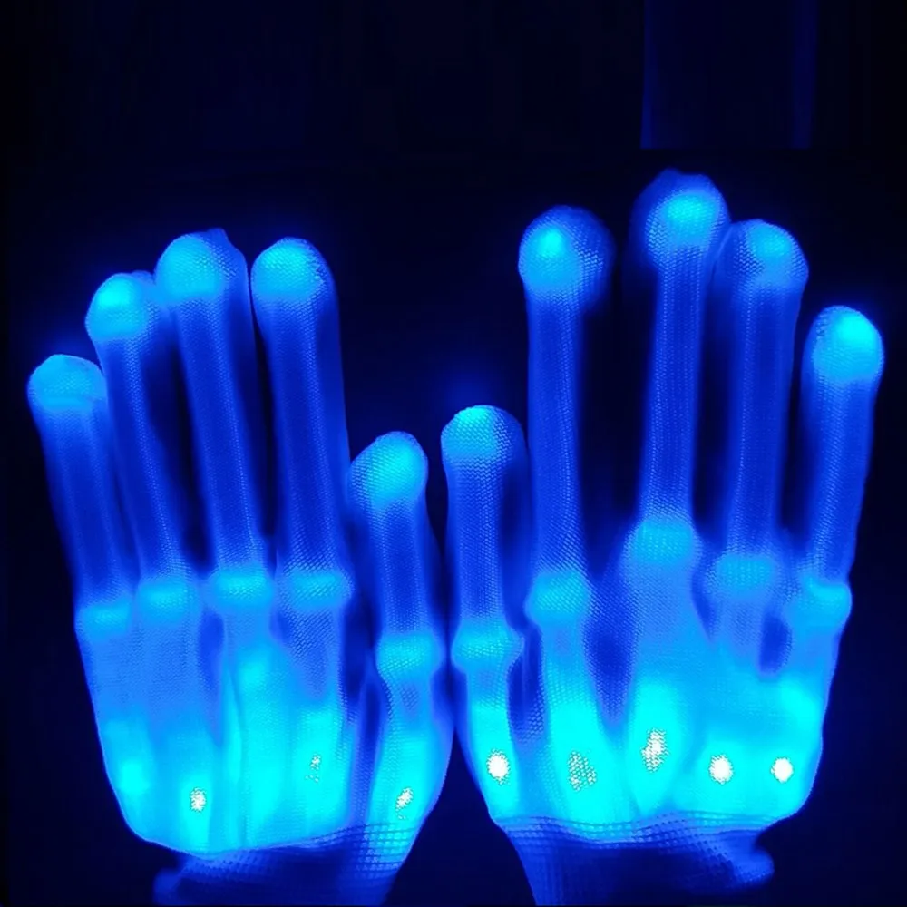 Пара цветные светодиодные перчатки световое украшение для рейва мигающие перчатки для пальцев унисекс скелетная перчатка Женские перчатки hiver#3 - Цвет: Синий