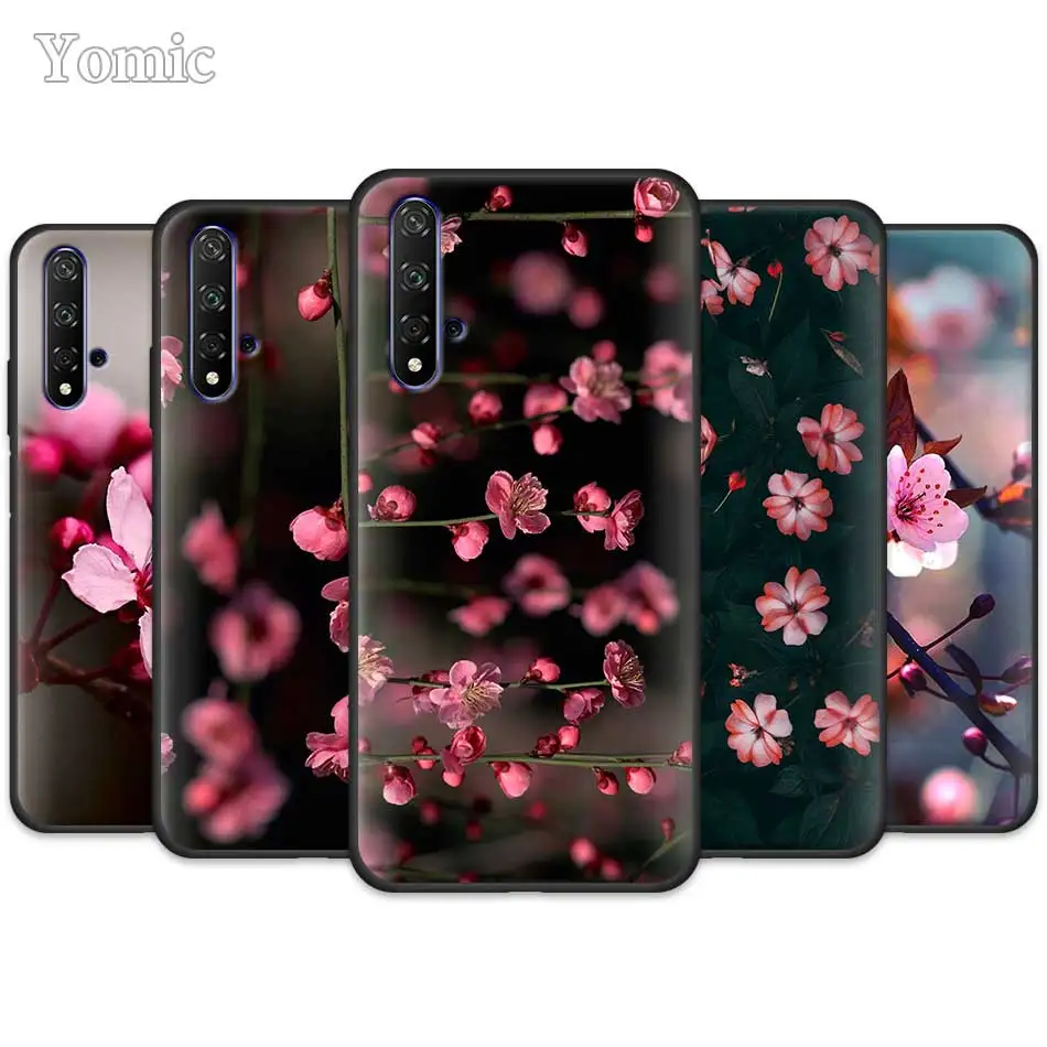 

Phone Case for Huawei Honor 20 Pro 9 10 20 Lite 7A 7C 7S 8A Pro 8X 8C 8S Black Silicone Case Cover Coque Peach blossom