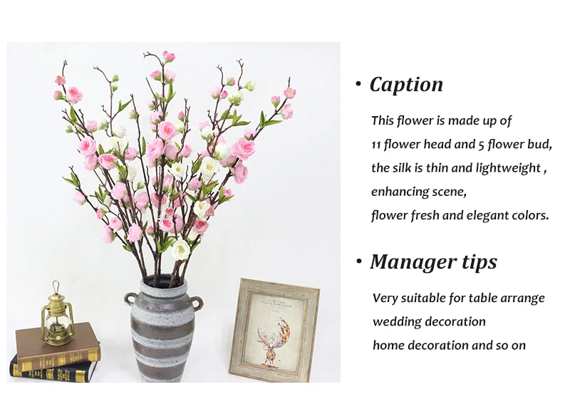 JAROWN Artificial Flowers For Plum Blossom Fake Leaves Table Arrange Silk Flowers For Wedding Home Party Decoration Accessory  (711)