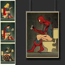 Забавные Супер Герои плакат Туалет Декоративные плакаты и принты настенные картины для WC Декор наклейки на стену