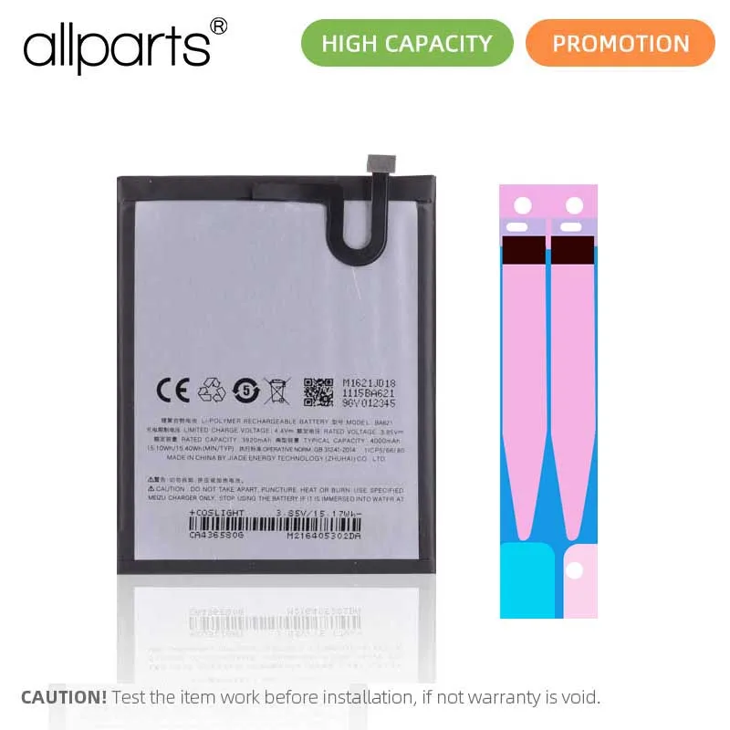 

Battery For MEIZU M5 NOTE BA621 3.85V 4000mAh Full Capacity