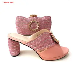 Doershow прекрасный розовый обувь и сумки набор Envio бесплатно в нигерийском стиле туфли и С сумочкой в одинаковом стиле в комплекте со стразами