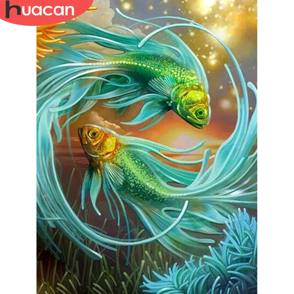 

HUACAN Diamond Painting Love Fish 5d Diamonds Embroidery Cartoon Diamond Mosaic Cross Stitch Decoration Painting With Diamonds