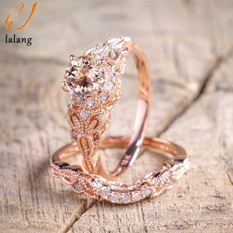 Европа и США популярная с кристаллами из двух частей циркон обручальное кольцо из розового золота цвет микроинкрустация циркония ювелирные изделия