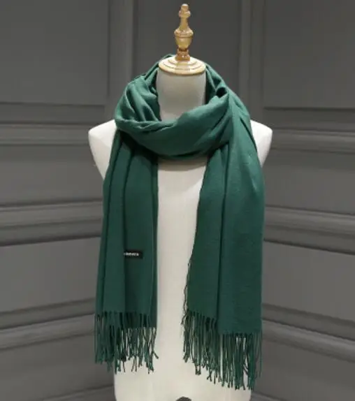 Женские однотонные кашемировые шарфы с кисточками, женский зимний осенний длинный шарф, высокое качество, Женская шаль, горячая распродажа, мужской шарф - Цвет: Зеленый