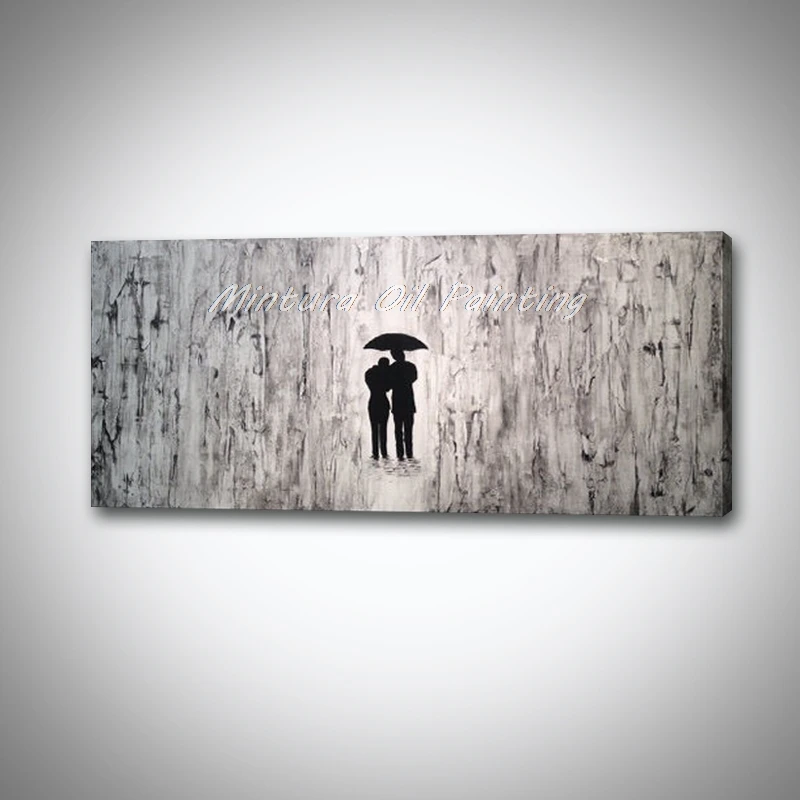 

Mintura Handpainted Abstract Canvas Oil Painting Modern Lovers with Umbrella Artwork Wall Picture for Living Room Wall Decor Art