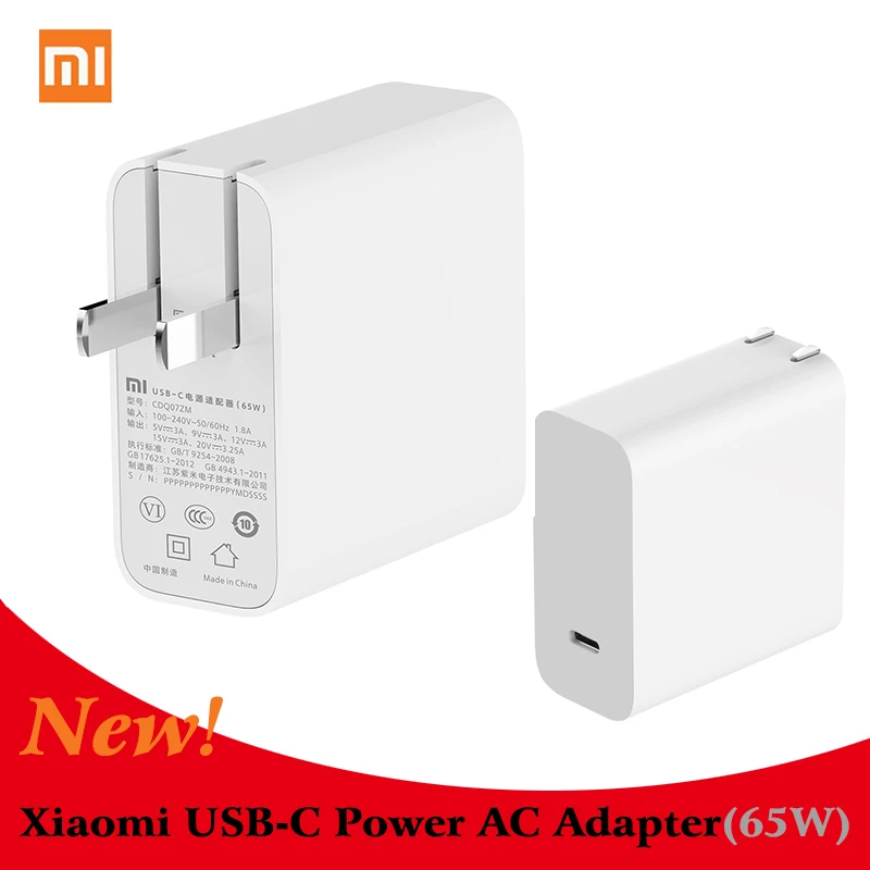 

100% Original For Xiaomi USB-C Charger 65w Output Rate Socket Power adapter Type-C Port USB PD 2.0 Quick Charge QC 3.0 + Type C