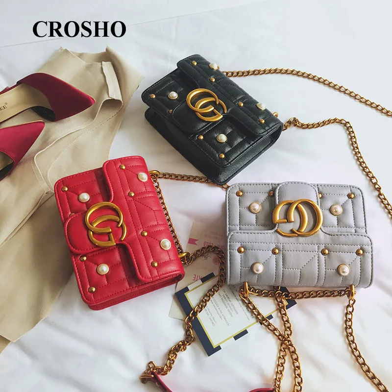 

CROSHO Single Shoulder Crossbody Bag with Chain Case and Small Square Bag Diamond Lattice Messenger Bags