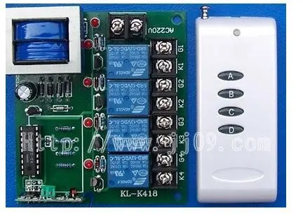 NEW! Free Shipping 220V 4CH Wireless Remote Controls Fixed Code Wireless Remote Control Switch( withTransformer) rib sun t433 2ch rib sun t433 4ch replacement remote control duplicator 433 92mhz fixed code free shipping