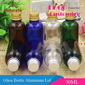 

Sedorate 20 pcs/Lot Blue Glass Bottle For Cosmetic 30ML Amber Essential Oil Bottle With Aluminium Lip Perfume Containers YM030