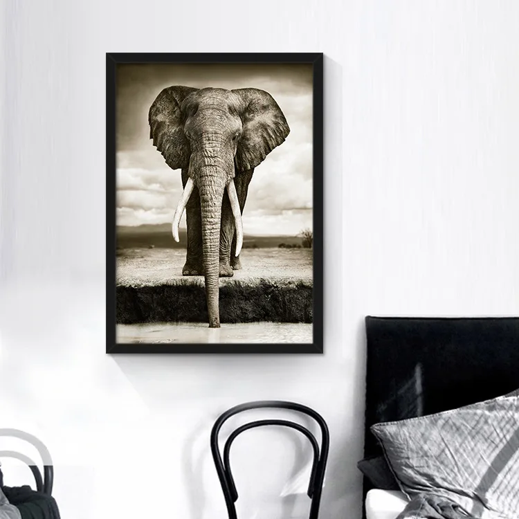 Nodiic Elephant Ретро Минималистичная Картина декоративная черно-белая Картина на холсте для гостиной кафе Фотообои