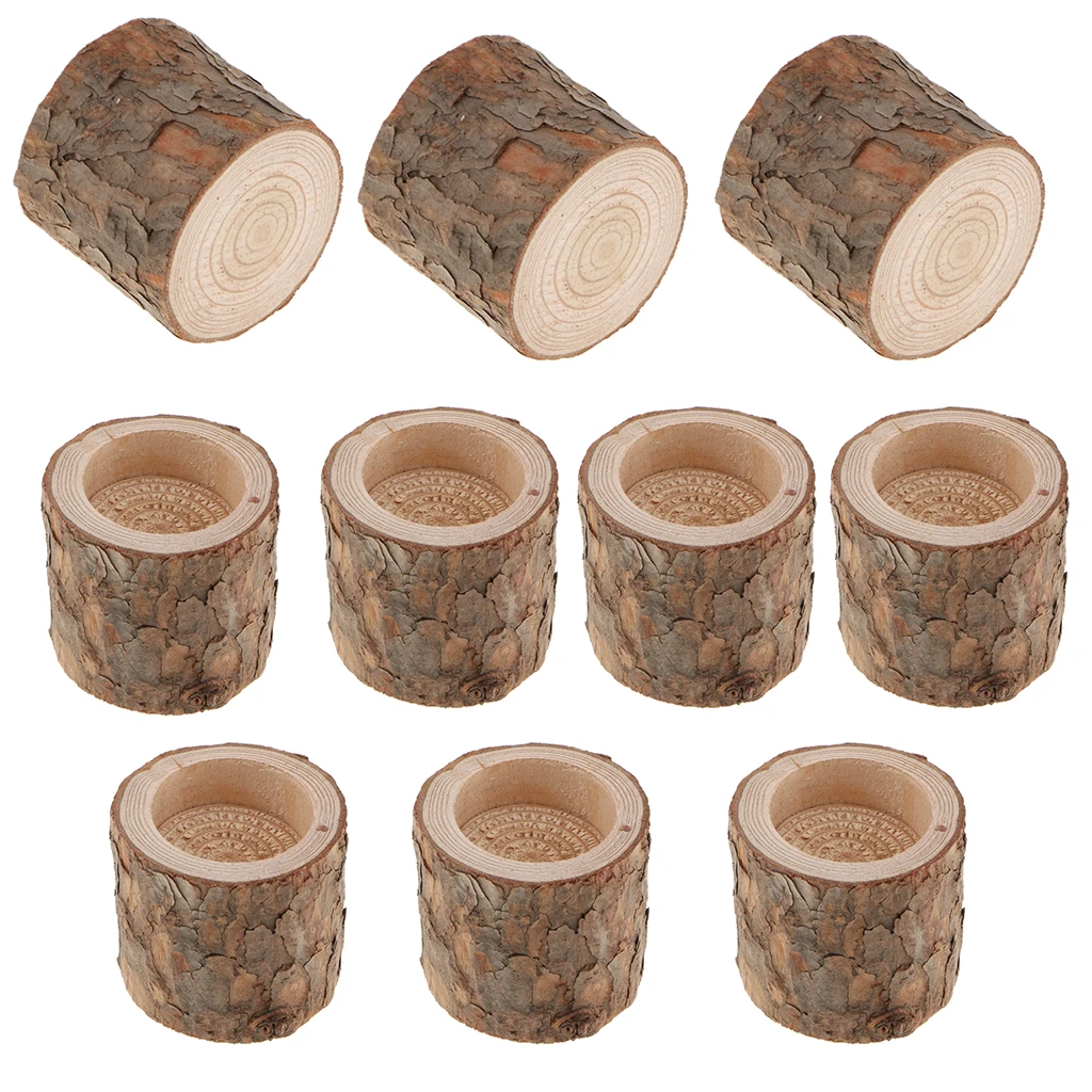 10x Raw Natural Tree Stump Candlestick Wooden Candle Holder Tea Light Votive Candle Stand 6cm