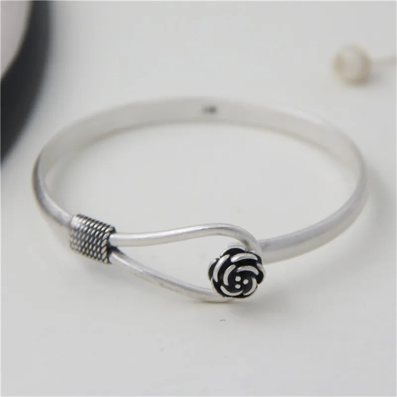 

JINSE Wholesale S990 Sterling Silver Bracelet Bangle Exquisite Flower Shape Bangle Hand Decorated 5mm 18.70G TYC072