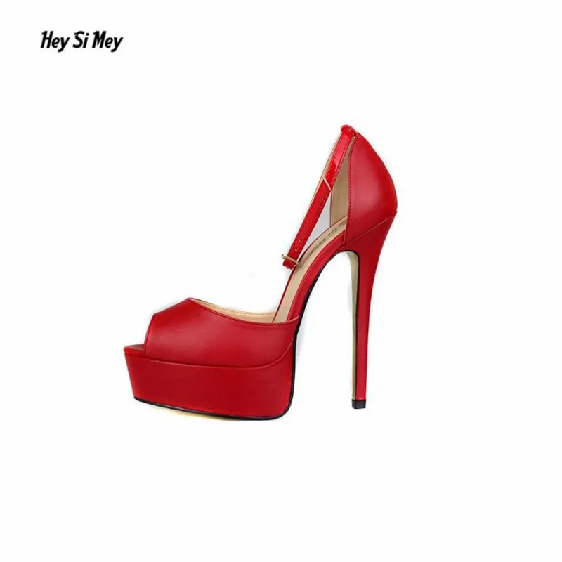 

HSM zapatos mujer stiletto Peep Toe ladies sandals 16cm Thin heels Platforms shoes woman Ankle strap wedding pumps sapato femin