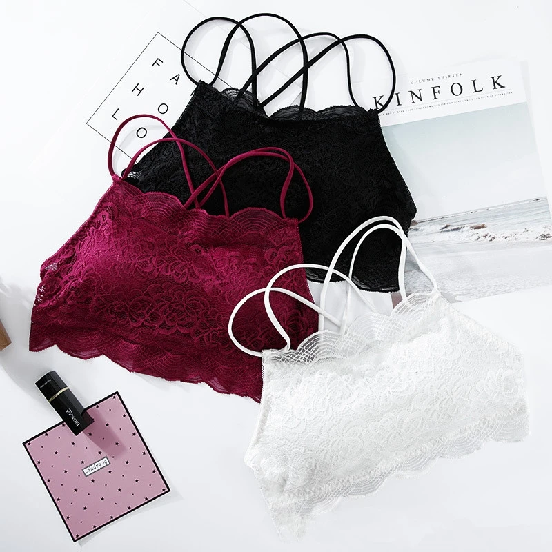1PCS Sexy Tank Top Women Vest Lace Floral Harness Hollow Camisole Bra Blouses Crop Top Feminino Adjust Strap Tanktop (2)